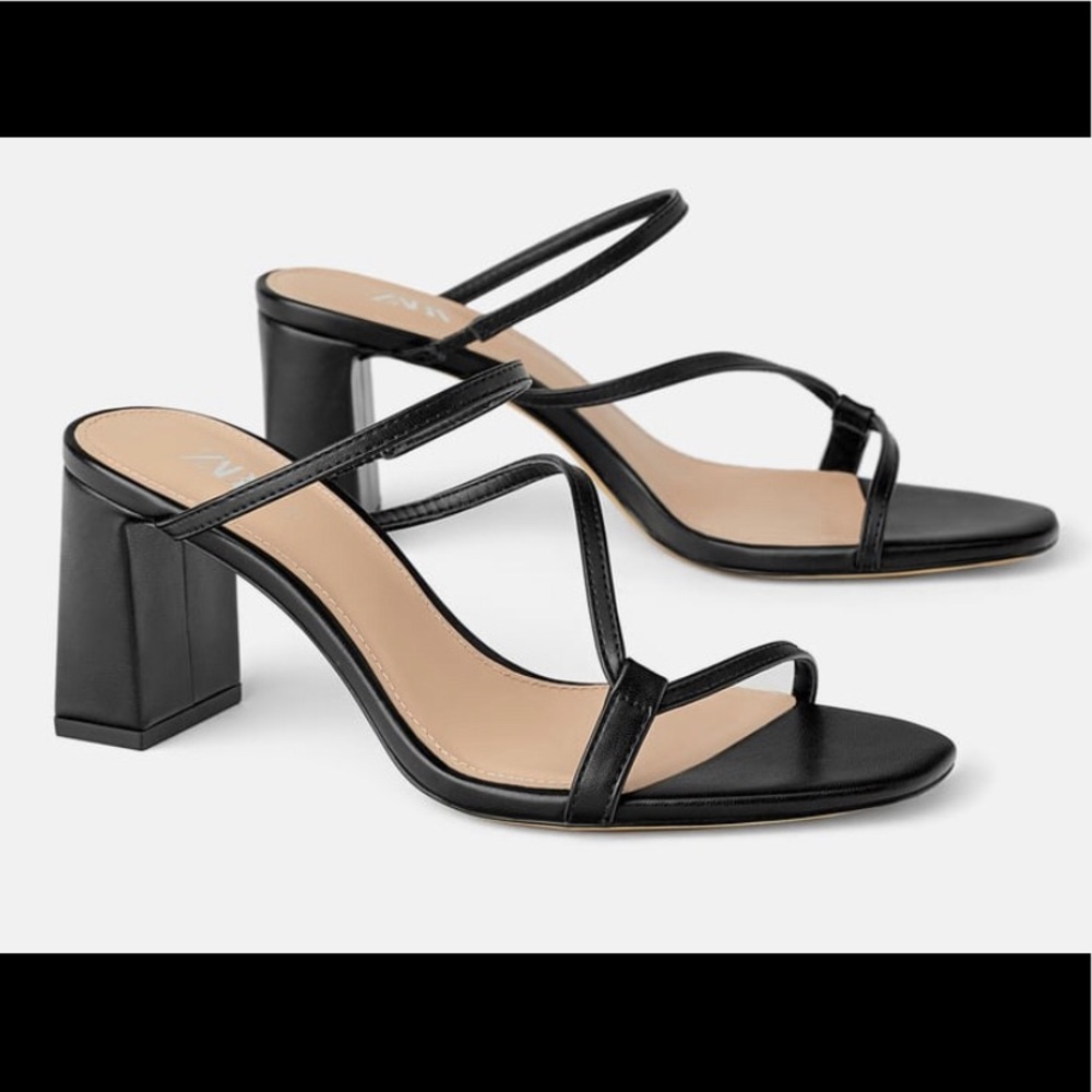 Zara asymmetrical strappy sandal block hee…